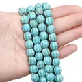 Synthetic turquoise round beads with gold vein textures for DIY jewelry making - Pumpkin Bead / 10mm (Approx. 40 Pieces) / Sky Blue