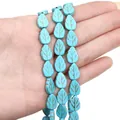 Leaf-shaped turquoise blue beads with golden veins for DIY handmade jewelry crafting - Leaf / 9x13mm (Approx. 29 Pcs) / Sky Blue