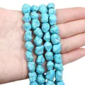 Three strands of pebble-shaped blue turquoise beads with natural brown matrix veins - Irregular Stone (Large) / Approx. 10x12mm (Approx. 35 Pcs) / Sky Blue