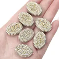 Set di 6 perle ovali in acrilico vintage color crema e oro per gioielli fai-da-te - Perlina Ovale con Motivo