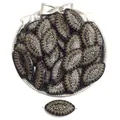 Perle marquise in acrilico nero opaco con incisione floreale dorata per gioielli fai-da-te - 17x30mm / Stile Ovale Piatto / Confezione da 10 / Nero Dorato