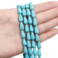 Polished sky blue teardrop turquoise loose beads with natural dark vein texture - Long Water Drop / 7x13mm (Approx. 30 Pcs) / Sky Blue