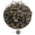 Perle a rosa in acrilico retrò nero e oro per creazione di gioielli fai-da-te - 14mm / Stile Piatto Rosa Bifacciale / 50 Pezzi / Nero Dorato