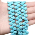 Teardrop-shaped synthetic turquoise beads in sky blue with brown veined texture - Perforated Water Drop Style / 8x12mm (38cm/pack approx. 79 beads) / Sky Blue