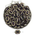 Perla rettangolare in acrilico nero con bordo dorato ondulato per gioielli DIY - 13x18mm / Stile Occhiali Quadrati / Set da 30 / Nero Dorato