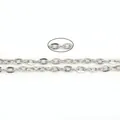 Close-up of silver oval O-link metal chain links with enlarged detail on white background - Medium Link / Silver