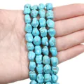 Handheld irregular blue turquoise beads with natural brown matrix for DIY jewelry making - Irregular Stone Style / approx. 8x11mm (38cm/pack approx. 38 beads) / Sky Blue