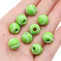 Lichtgroene acryl honkbal kralen voor DIY sieraden met realistische witte stiksels en gat - Groene Honkbal / Ongeveer 12mm (30 Stuks/Verpakking)
