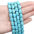Sky blue irregular faceted white turquoise beads with natural brown mineral texture - Faceted Rectangle Style / 8x11mm (38cm/pack approx. 32 beads) / Sky Blue
