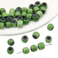 Green millefiori glass striped beads for DIY jewelry making handmade necklaces - 6mm (10 Pieces/Pack) / Green