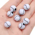 Perline in acrilico bianco motivo tennis 10mm con fori preforati per gioielli fai da te - Palla da Tennis Bianca