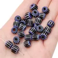 Deep blue and white 8mm Chevron glass beads for DIY necklaces or bracelets - Black