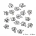 Antik silberner Rosenblüten-Anhänger 15mm x 12mm für DIY-Halsketten und Bastelzubehör - Blumen-Stil (12x15mm) / 20er Set / Galvanisiertes Antiksilber