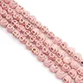 Pink synthetic turquoise skull beads with natural brown texture for DIY jewelry making - Large Skull Head Style / 10x13mm (1 String/Pack, Approx 30 Pcs) / Pink