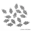 Retro-Silber-Hamsa-Hand-Anhänger für DIY-Schmuck, 21x13mm Größe in Detailansicht - Hand-Stil (13x21mm) / 30er Pack / Galvanisiertes Antiksilber