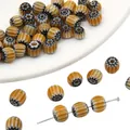 6-8mm handmade Chevron glass beads with orange and blue zig-zag patterns for DIY jewelry - Orange