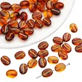 Perline a chicco di caffè in acrilico ambrato con dettagli dorati per gioielli fai da te - 30 Pezzi/Confezione (11x8mm) / Ambra Traccia Dorata