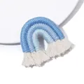 Blue gradient woven rainbow keychain with white cotton tassels for bags and DIY crafts - 1 Piece/Pack (45x40x8mm) / Color 7