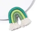 Handmade woven rainbow charm in gradient green tones with white tassels and cotton texture - 1 Piece/Pack (45x40x8mm) / Color 10