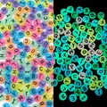 Luminous acrylic flat round alphabet beads set in mixed colors for DIY jewelry making - Luminous Color Black Letter Flat Round Convex Bead