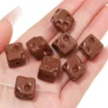 Deep brown acrylic cheese cube beads with unique hole textures for DIY phone charm making - 14x14mm (5 Pieces/Pack) / Coffee
