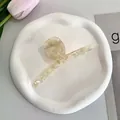 Large beige marble pattern acetate hair claw clip with cross-teeth design for women - Light Color