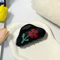 Elegante pinza per capelli nera con motivo floreale a tulipano rosso dipinto a mano da donna - Nero Fiore Piccolo