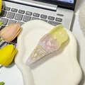 Pink and yellow ice cream shaped acetate hair claw clip with marble texture design - Pink Ice Cream