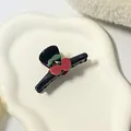 Cute black small panda shark hair clip with red cherry and green leaf design - Cherry