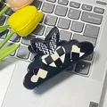 Cloud-shaped black hair claw clip with cream heart checkerboard pattern for women - Black Checkerboard