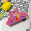Pink heart-shaped hair claw clip with rainbow striped pattern acetate finish - Rainbow Heart