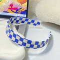 Vintage retro checkerboard headband in blue and cream finish for daily hairstyling - Blue Plaid