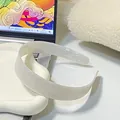 Classic cream marble patterned acrylic headband with minimalist Korean aesthetic style - White