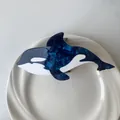 Orka haarklem van acetaat met donkerblauwe marmeren textuur en wit contrast - Blauwe Orka