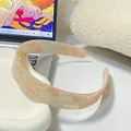 Pink marble wide resin headband for women in a minimalist elegant vintage style - Peach Pink