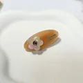 Caramel amber acetate hair clip with iridescent flower and purple rhinestone detail - 4.5CM / Oval Orange