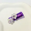 Fermaglio per capelli in acetato viola con fiori bianchi e cristalli rosa scintillanti - 5cm / Viola a Fiori
