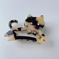 Dettaglio molletta per capelli a gatto in acetato con strass e motivo tartarugato - Grande / Tartarugato Chiaro