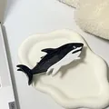 Molla per capelli a forma di squalo con finitura lucida bianca e nera da donna - 13cm / Nero