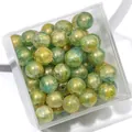 10mm green and gold cracked glass beads with vintage marble texture for DIY jewelry - Approx 20 Beads / Green Gold Marble