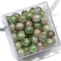 Green and gold 10mm marbled glass crackle beads for DIY jewelry making in clear box - Approx 20 Beads / Emerald Gold Purple Marble
