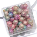 10mm multi-color crackle glass beads with pink and blue ink swirl effect in a clear box - Approx 20 Beads / Pink Blue Gold Aurora Dyeing