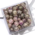10mm vintage crackle glass beads with pink and green ink texture in a clear storage box - Approx 20 Beads / Starry Texture Round Bead