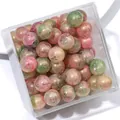 Pink and green 10mm glass beads with gold glitter finish in a clear storage box - Approx 20 Beads / Pink Green Gold Inked Marble
