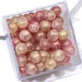 10mm pink and gold crackle glass beads with glitter finish in a clear storage box - Approx 20 Beads / Pink Gold Crackle Glitter