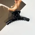 Grande pince à cheveux noire à pois blancs pour cheveux épais sur fond de mode élégant - Style Droit / 11.5*5cm / Noir