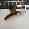 Dark brown tortoiseshell acetate hair claw clip with golden France logo lettering - Medium (9.5cm*4cm) / Brown Pattern