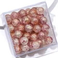 Pink and champagne 10mm crackle glass beads in a clear box for DIY jewelry making - Approx 20 Beads / Pink Champagne Gold Crackle