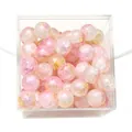 10mm pink and white cracked glass beads for DIY jewelry in a square storage box - Approx 20 Beads / Pink White Crackle