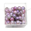 10mm purple cracked glass beads with marble swirl effect in a transparent storage box - Approx 20 Beads / Purple Pink Blue Starry Dyeing